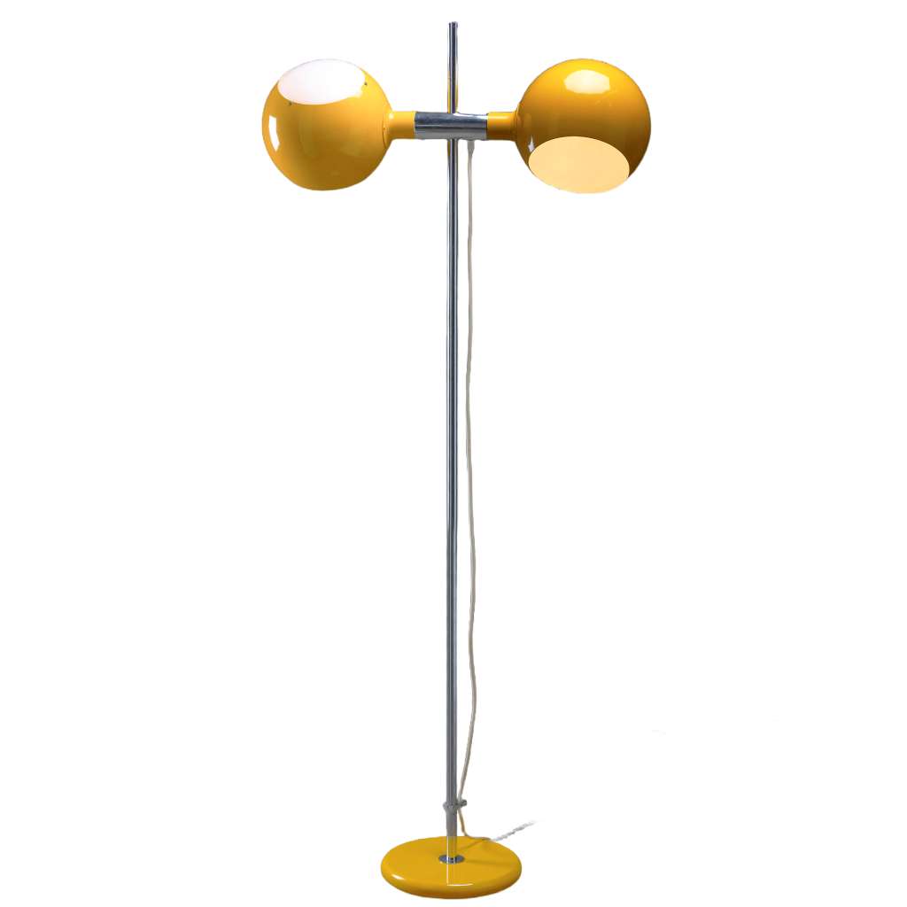 Cosack globes floor lamp 8272 round metal base chrome stem 2 adjustable sphere lampshades 1970 Stürzenhofecker design Germany