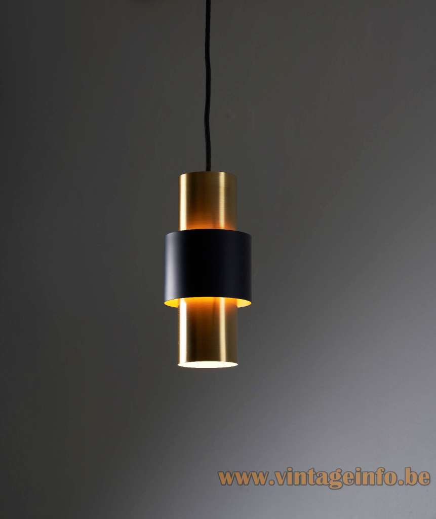 Fog & Mørup Etna Pendant Lamp - 1960s Design: Jo Hammerborg, Denmark Fog & Mørup Etna pendant lamp brass tubular lampshade 3 parts black middle ring 1960s E27 socket design: Jo Hammerborg Denmark 1970s