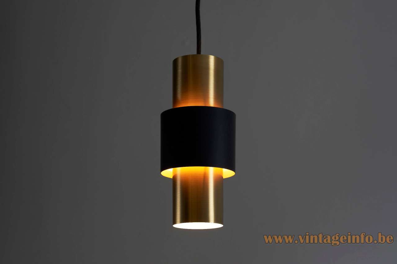 Fog & Mørup Etna Pendant Lamp - 1960s Design: Jo Hammerborg, Denmark Fog & Mørup Etna pendant lamp brass tubular lampshade 3 parts black middle ring 1960s E27 socket design: Jo Hammerborg Denmark 1970s