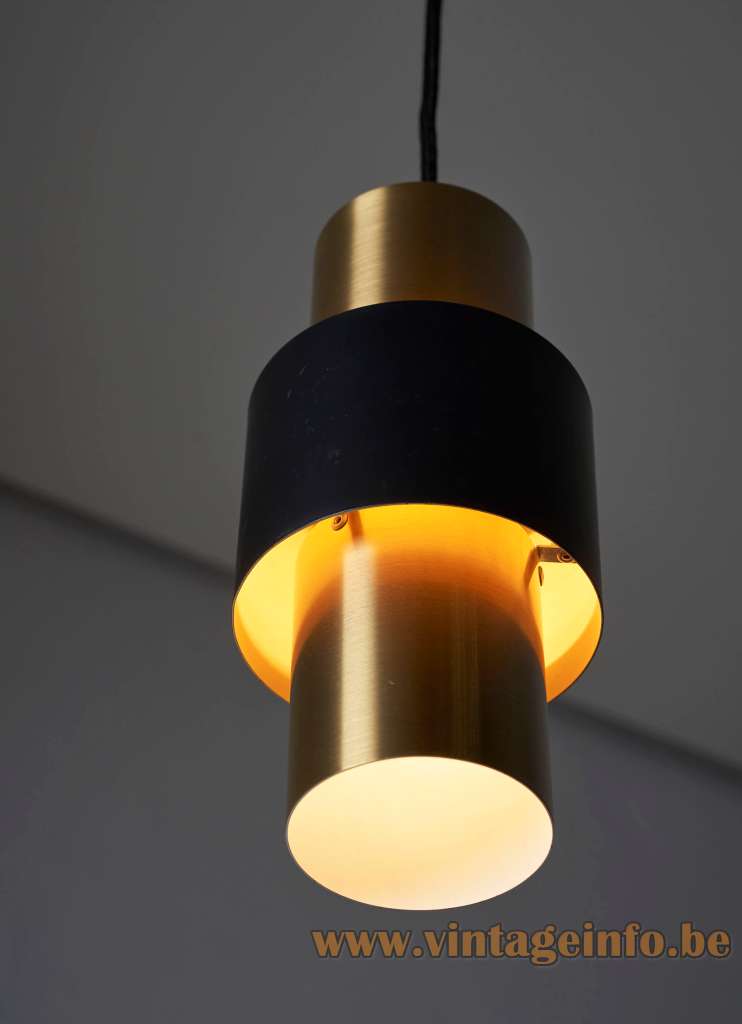 Fog & Mørup Etna Pendant Lamp - 1960s Design: Jo Hammerborg, Denmark - View From Below Fog & Mørup Etna pendant lamp brass tubular lampshade 3 parts black middle ring 1960s E27 socket below view design: Jo Hammerborg Denmark