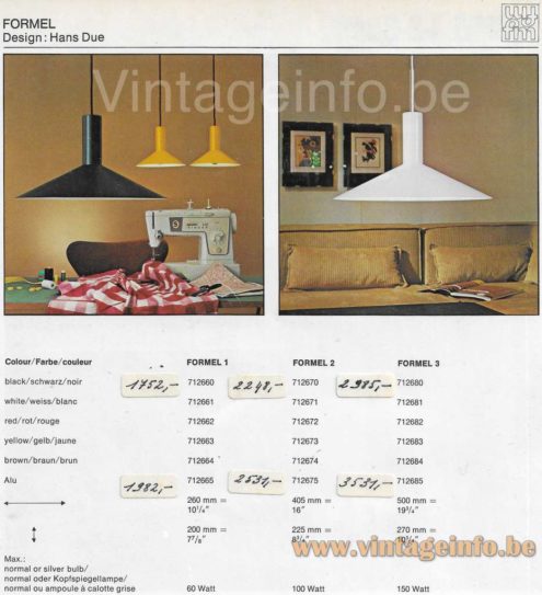 Fog & Mørup Formel floor lamp pendant lamps small to big models: 1-2-3 20 to 50 cm several colours catalogue picture 1970s design: Hans Due Denmark 