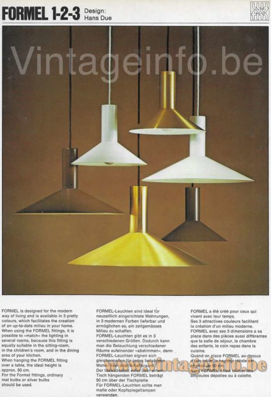 Fog & Mørup Formel floor lamp pendant lamps small medium & big models colours: brown, white, yellow & brass & brass catalogue picture 