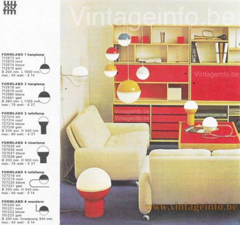 Fog & Morup Formland table lamp 1970s catalogue picture all the models, pendant, wall & floor lamps