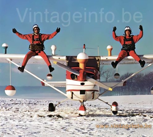 Fog & Morup Formland table lamp 1970s catalogue picture promotion for the lamp series at the parachute jumpers flying club of the designers 