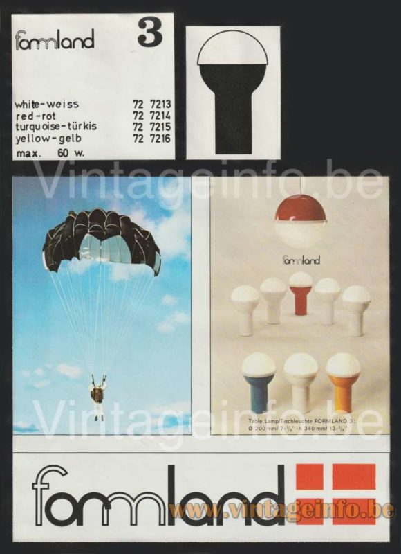 Fog & Morup Formland table lamp 1970s catalogue picture model 3 promo + parachute & colours
