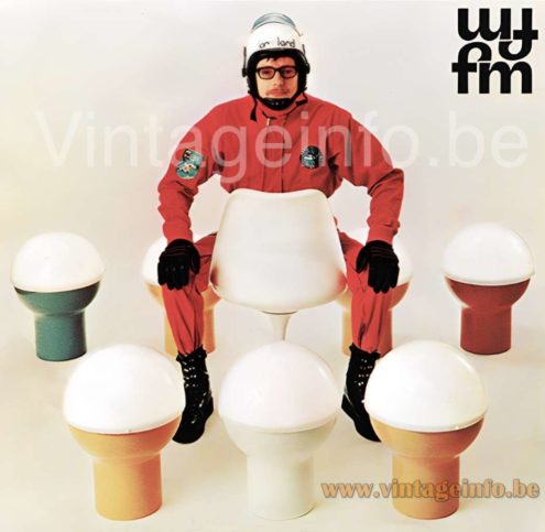 Fog & Morup Formland table lamp 1970s catalogue picture promotion for the lamp series at the parachute jumpers flying club of the designers 
