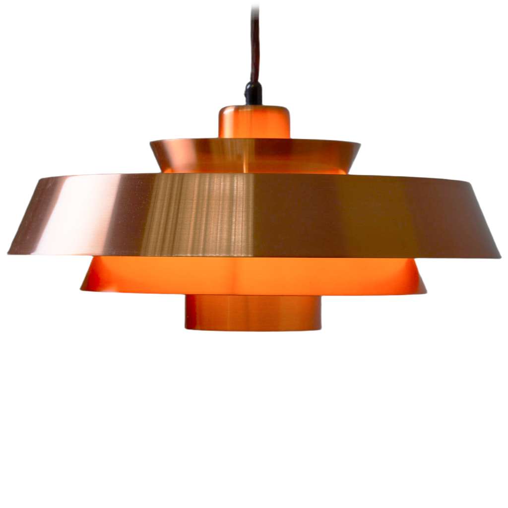 Fog & Mørup Nova pendant lamp 3 copper rings lampshade 1960s design: Jo Hammerborg Denmark 60s 70s production