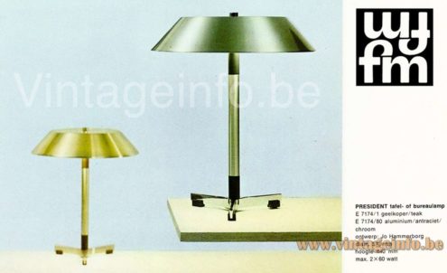 Fog & Mørup President desk lamp 1966 catalogue picture models: E 7174/1 teac & E 7174/80 aluminium anthracite & chrome