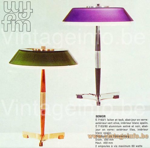 Fog & Mørup President desk lamp 1966 Senior catalogue picture green & purple models