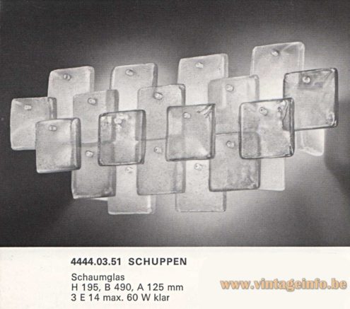 Kalmar Schuppen wall lamp 1970s catalogue picture design: Carlo Nason model: 4444.03.51 3 E14 Bulbs max 60 watt clear
