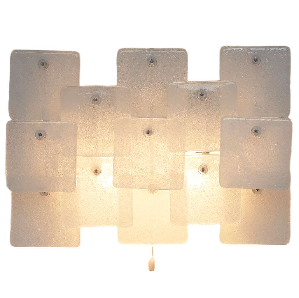 Kalmar Schuppen wall lamp square foam bubble glass discs lampshade metal wall mount 1970s design: Carlo Nason