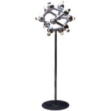 Kalmar Sirius floor lamp flat round metal base chrome rod & Sputnik lampshade model:2172.01.99 SIRIUS 12 K light bulbs 1970s design Austria