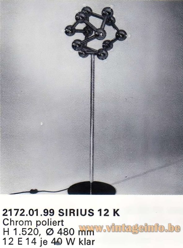 Kalmar Sirius floor lamp 1972 catalogue picture model: 2172.01.99 SIRIUS 12 K chrome