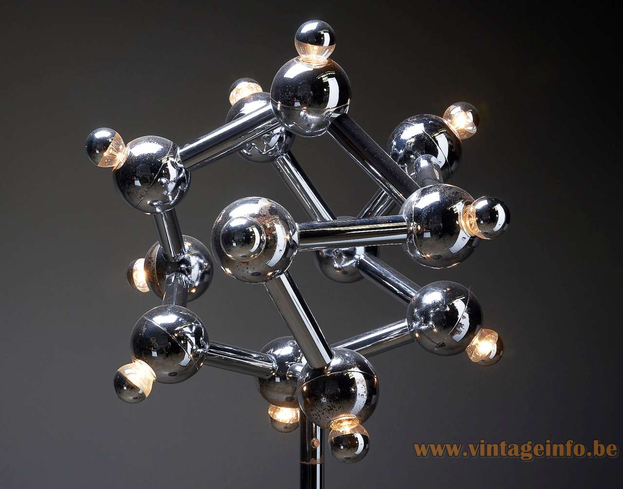 Kalmar Sirius Floor Lamp - 1970s Design, Austria - Lampshade Kalmar Sirius floor lamp chrome Sputnik criss-cross lampshade 12 light bulbs 1970s design Austria