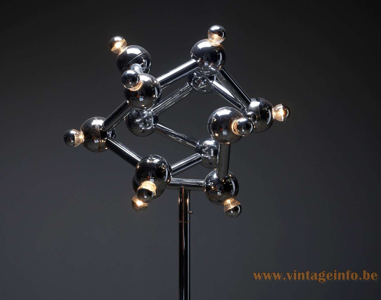 Kalmar Sirius Floor Lamp - 1970s Design, Austria - Lampshade Kalmar Sirius floor lamp chrome Sputnik criss-cross lampshade 12 light bulbs 1970s design Austria