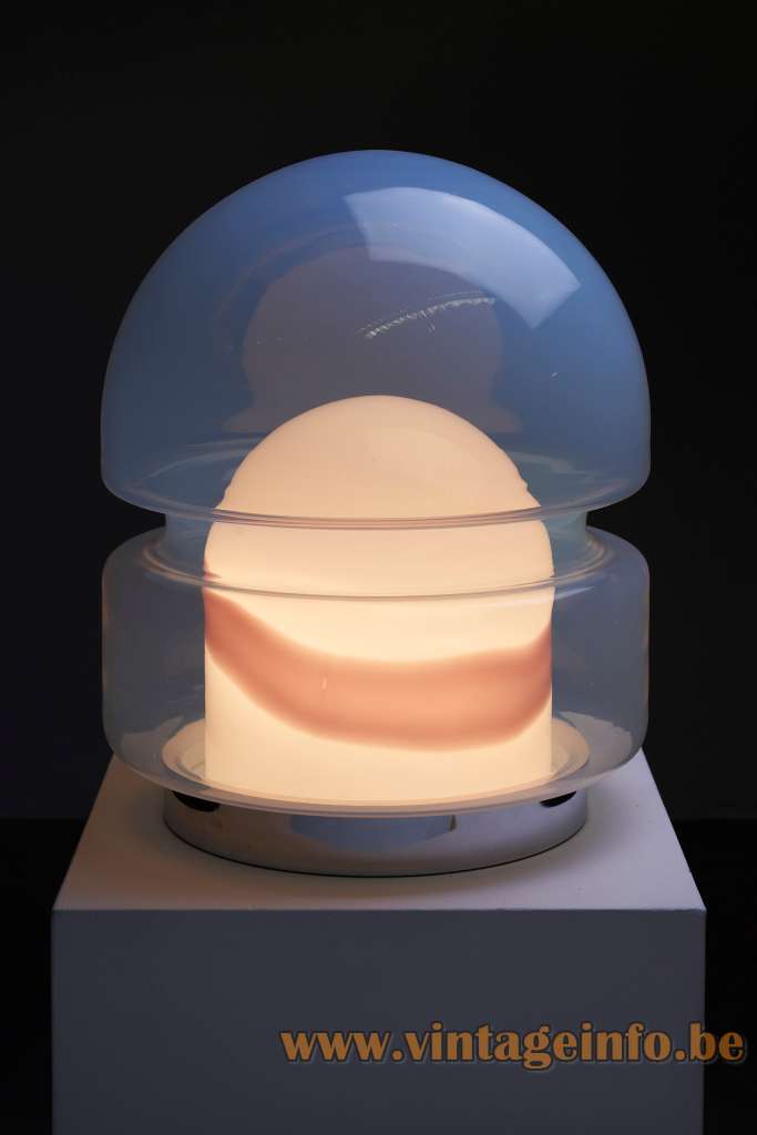 Lamperti Beba Table Lamp - 1970s Design: Ernesto Radaelli, Model 9521 Lamperti Beba table lamp round metal base misty glass dome lampshade second inside 1970s design: Ernesto Radaelli model 9521