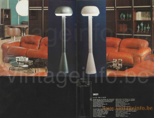 Metalarte floor lamp 3821 1973 catalogue picture 2 versions formica white & metallic grey 1970s design: Enrique Franch Spain