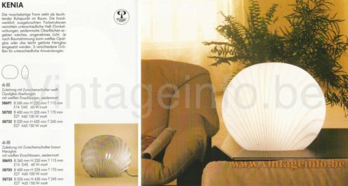 Peill+Putzler Kenia table iamp 1988-1990 catalogue picture models: 58691, 58702, 58732, 58693, 58705, 58735, 3 sizes, 2 types glass 