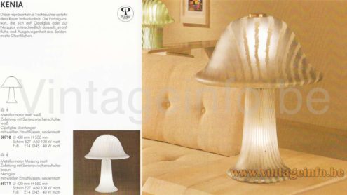Peill+Putzler Kenia table iamp 1988-1990 catalogue picture models: 58670, 58720, 58740, 58671, 58721, 58741, 3 sizes white & brown glass