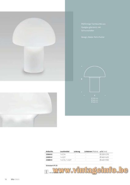 Peill+Putzler Lido table lamp 2025 catalogue picture complete white versions 3 sizes