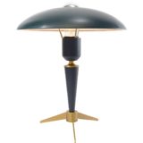 Philips Bijou desk lamp brass tripod base conical tube green mushroom lampshade 1960s 1970s E27 socket