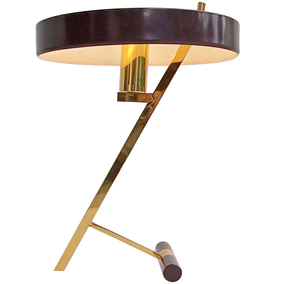 Philips Diplomat table lamp counterweight base brass rods & slats brown mushroom lampshade 1960s 1970s 1980s Z-lamp