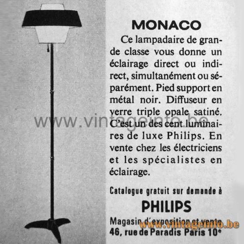Philips Monaco floor lamp 1960s Belgian French catalogue picture