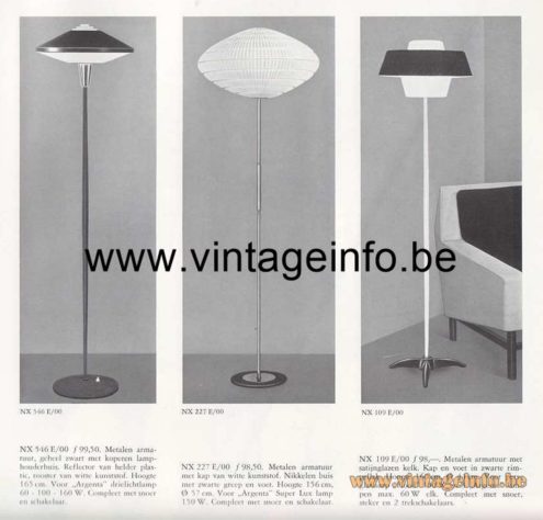 Philips Monaco floor lamp 1964-1965 catalogue picture model NX 109 + NX 227 + NX 546