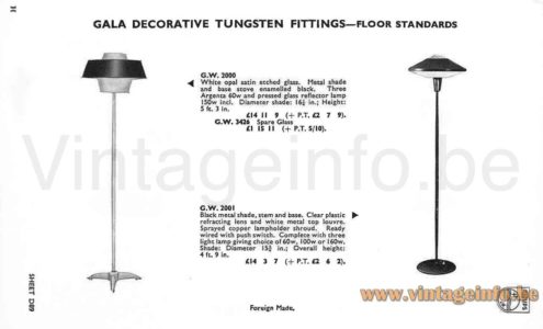 Philips Monaco floor lamp: model G.W. 2000 in the 1964 UK catalogue
