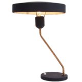 Philips Romeo table lamp black round base built-in switch folded brass rod mushroom lampshade 1960s 1970s 1980s