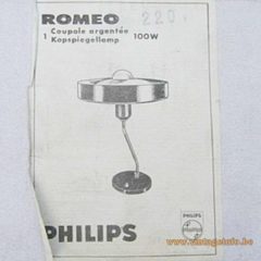 Philips Romeo Table Lamp - Sticker of the lamp on the Box: Romeo Kopspiegellamp: silver tipped light bulb