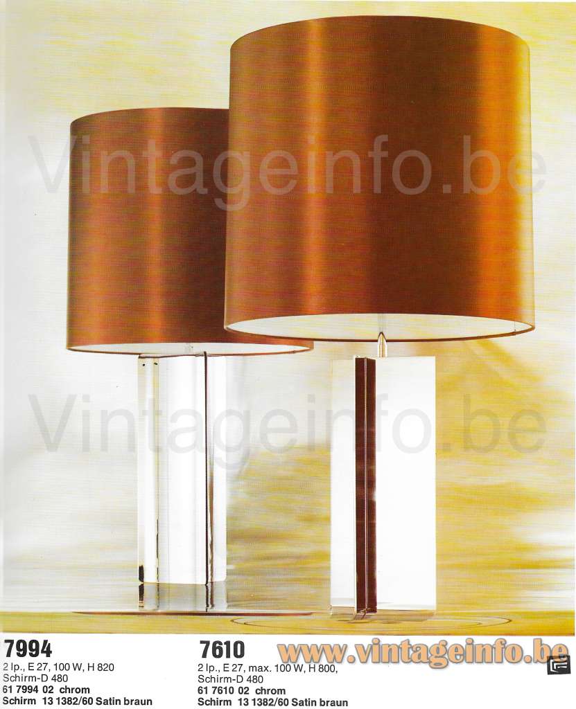 Triangular brass Cosack table lamp models 7994 & 7610 1977 catalogue picture 2 sizes Germany