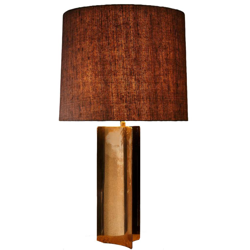 Triangular brass Cosack table lamp three-cornered base fabric lampshade acrylic diffuser 1970s design Germany