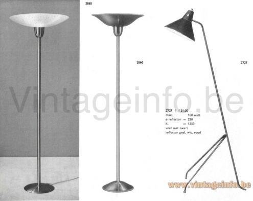 Van Doorn Grasshopper floor lamp model: 2727 1960s catalogue picture other models: 2860, 2865 floor lamps 1950s, the Netherlands