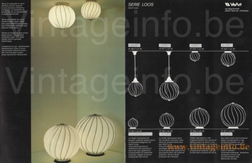 VeArt Loos table lamp 1970s catalogue picture models: pendant lamps, ceiling lamps, table lamps different sizes