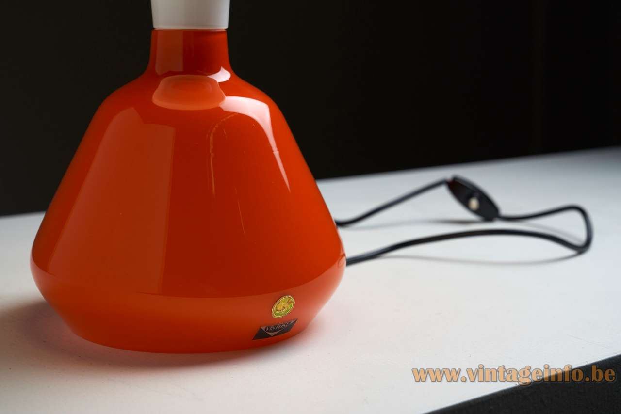 Vistosi L103 Table Lamp - 1960s Design: Peter Pelzel, Murano, Italy Vistosi L103 table lamp red base paper company label & logo 1960s design: Peter Pelzel Murano Italy