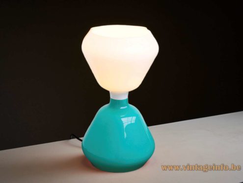 Vistosi L103 table lamp hand-blown turquoise & opal glass hourglass style lampshade 1960s design: Peter Pelzel Murano Italy