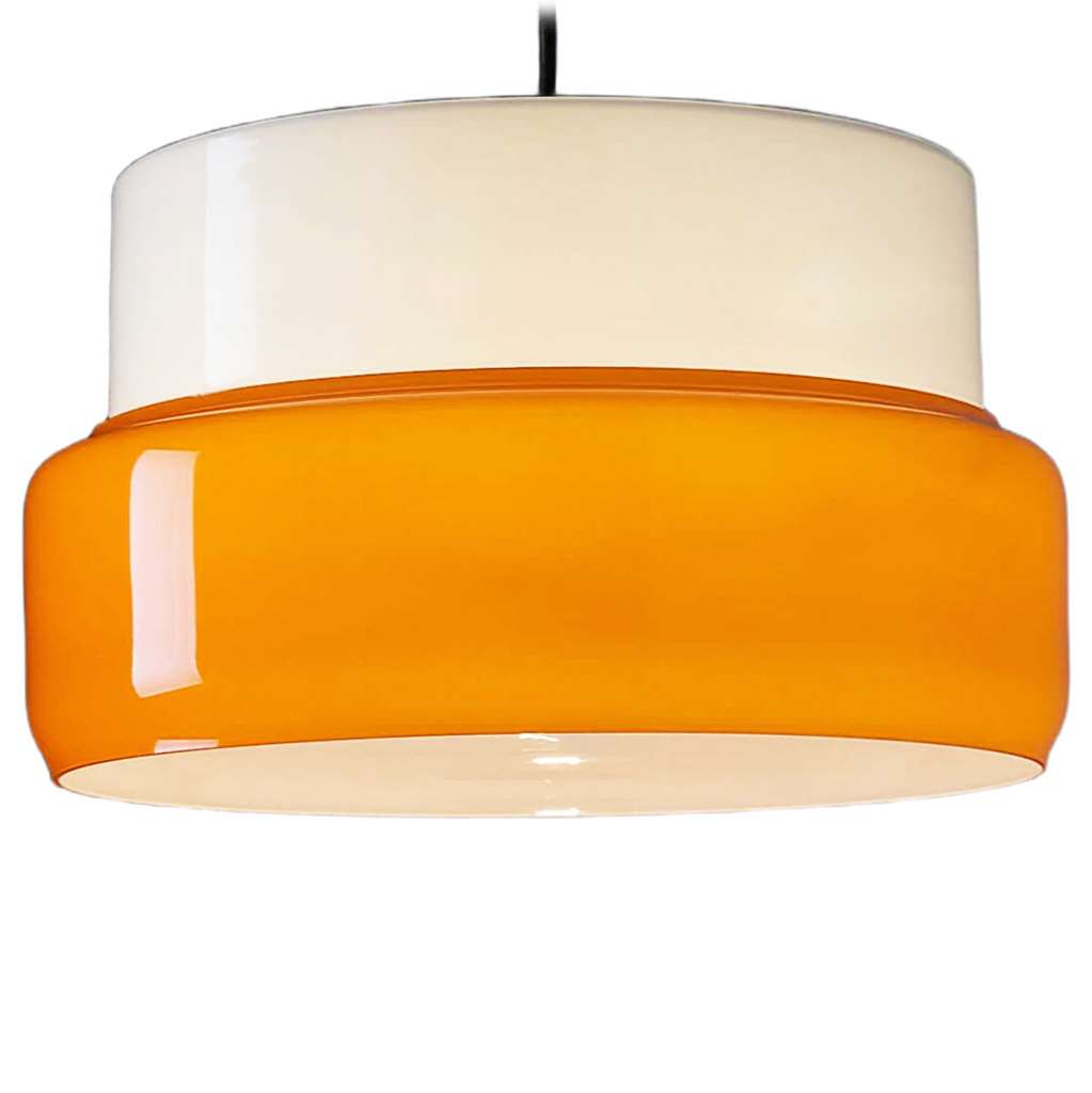 Vistosi L53 pendant lamp round hand-blown two-tone glass lampshade made of 2 parts orange & white also other colours 1960s design Murano Italy