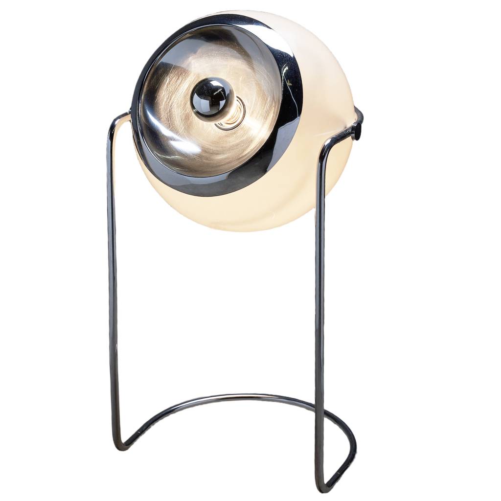 Cosack globe floor lamp 7993 chromed metal tubular base round white acrylic sphere lampshade convex reflector silver bowl tipped light bulb