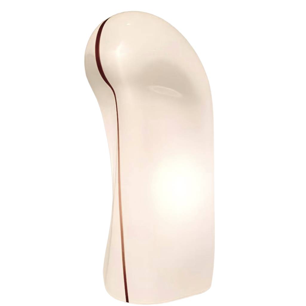 Kalmar Pollici table lamp hand-blown biomorph elongated white opal glass Murano lampshade brown longitudinal stripe 1970s design Austria