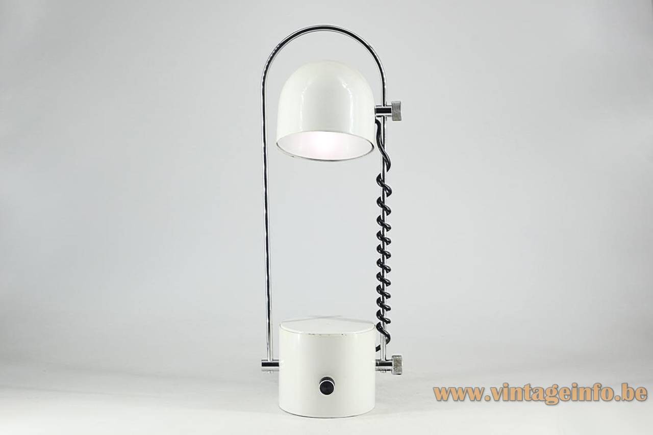 Madom BA-5473 Table Lamp - 1970s Design: Josep Maria Magem, Spain Madom BA-5473 table lamp round white metal base thin chrome u-shaped tube adjustable half-round lampshade 1970s design: Josep Maria Magem Spain