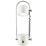 Madom BA-5473 table lamp round white metal base thin chrome u-shaped tube adjustable half-round lampshade 1970s design: Josep Maria Magem Spain