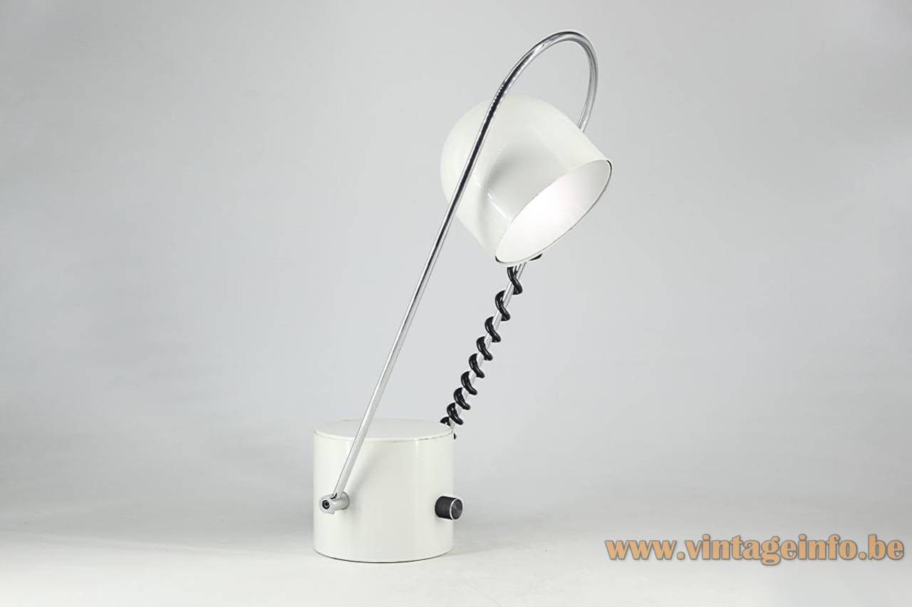 Madom BA-5473 Table Lamp - 1970s Design: Josep Maria Magem, Spain Madom BA-5473 table lamp round white metal base thin chrome u-shaped tube adjustable half-round lampshade 1970s design: Josep Maria Magem Spain