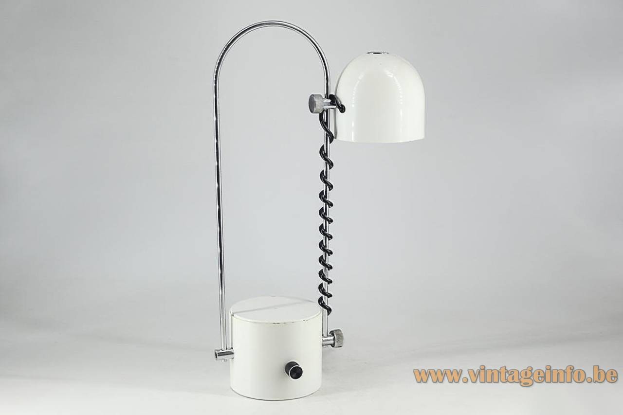 Madom BA-5473 Table Lamp - 1970s Design: Josep Maria Magem, Spain Madom BA-5473 table lamp round white metal base thin chrome u-shaped tube adjustable half-round lampshade 1970s design: Josep Maria Magem Spain