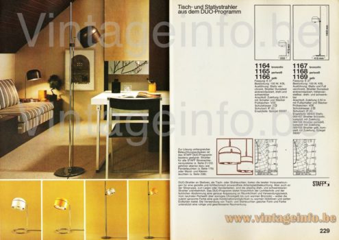 Staff Duo Desk Lamp Model 1164/66 – 1977-1978 Catalogue Picture Staff Duo desk lamp model 1164/66 1977-1978 catalogue picture table models: 1164 bronze, 1165 pearl white 1166 yellow, floor: 1167, 1168, 1169