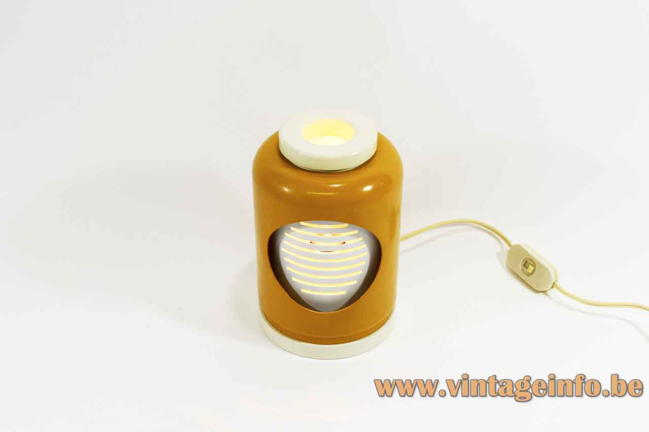 Tronconi Baratollo Table Lamp - 1960s, 1970s, Italy Tronconi Baratollo table lamp round plastic base adjustable blinds ochre metal eclipse lampshade 1960s 1970s Italy Eclisse top view
