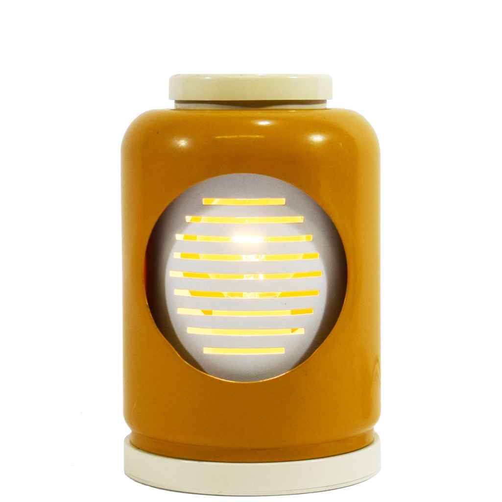 Tronconi Baratollo table lamp round plastic base adjustable blinds ochre metal eclipse lampshade 1960s 1970s Italy Eclisse