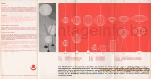 Akari Tripod floor lamp 1960 catalogue Picture German leaflet all available Akari lamp models table, floor & pendant lamps