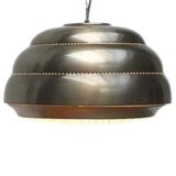 Candle Venezia pendant lamp nickel-plated brass lampshade, 2 rings of small round holes, white interior, glass plate design: Allesandro Pianon