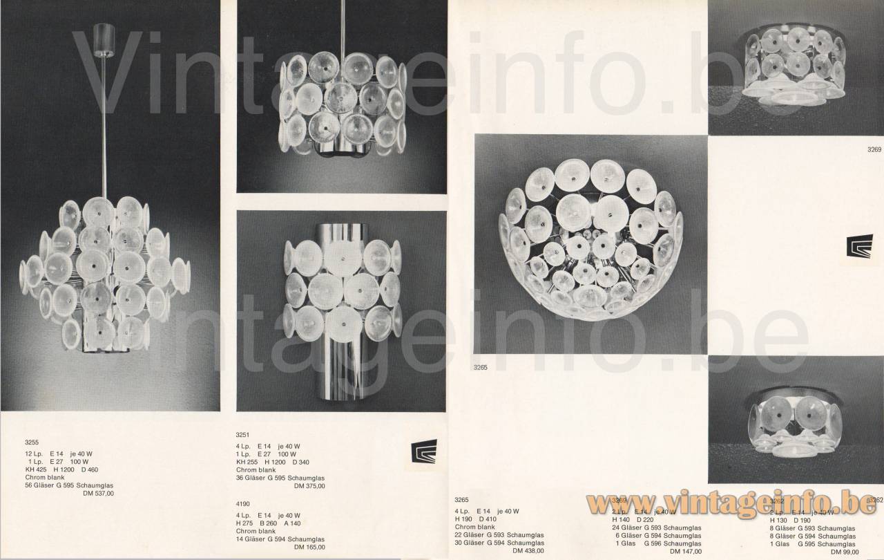 Cosack Bubble Glass Discs Chandelier – 1960s Catalogue Picture Cosack bubble glass discs chandelier 1960s Exquisit catalogue picture pendant lamps, ceiling & wall lamps different models